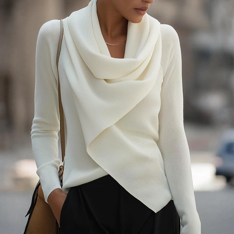 Jersey Blanco Liso con Cuello Alto y Manga Larga