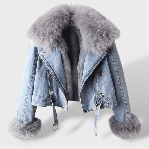 Chaqueta vaquera con pelo sintético para mujer