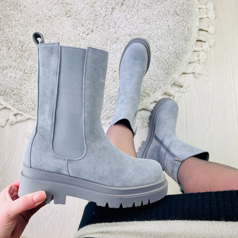 Botas Altas Chelsea Gris Claro