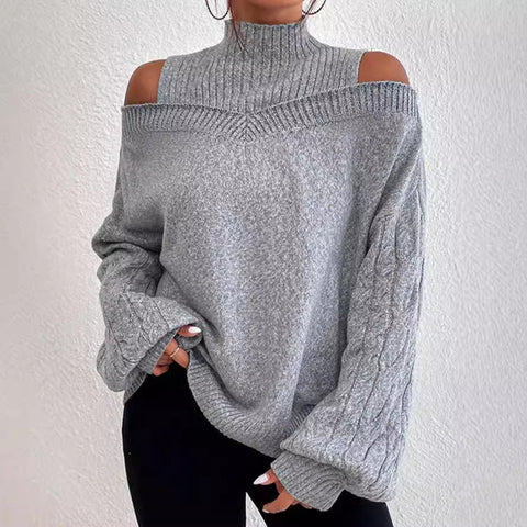 Jersey de Punto con Cuello Alto y Hombros Descubiertos