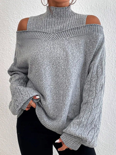 Jersey de Punto con Cuello Alto y Hombros Descubiertos