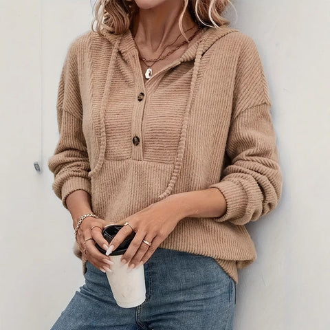 Jersey con Capucha Henley de Punto Texturizado