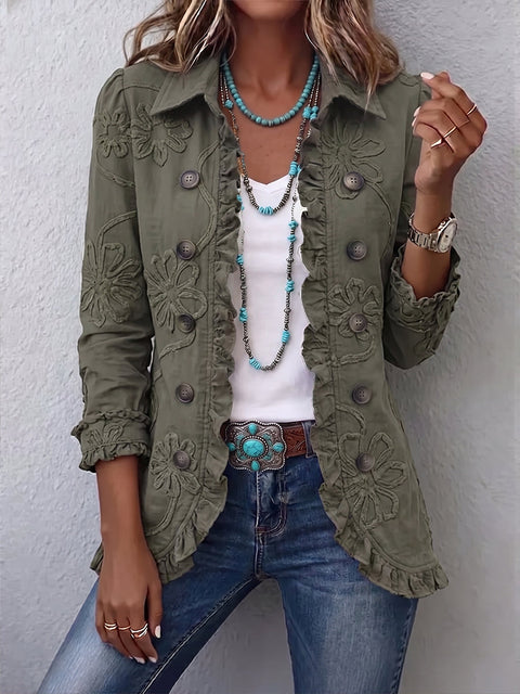 Chaqueta con bordados florales y volantes