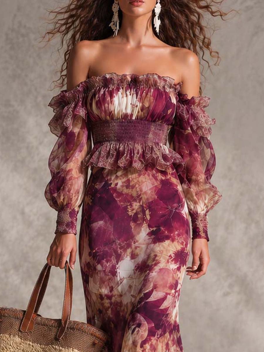 Vestido Corto en Rosa Antiguo con Motivo Floral