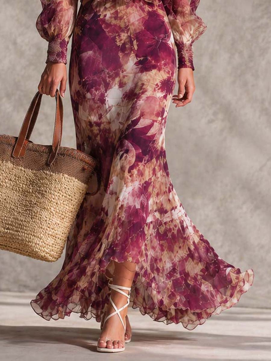 Vestido Corto en Rosa Antiguo con Motivo Floral