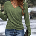 Jersey Verde Liso con Cuello en V y Manga Larga