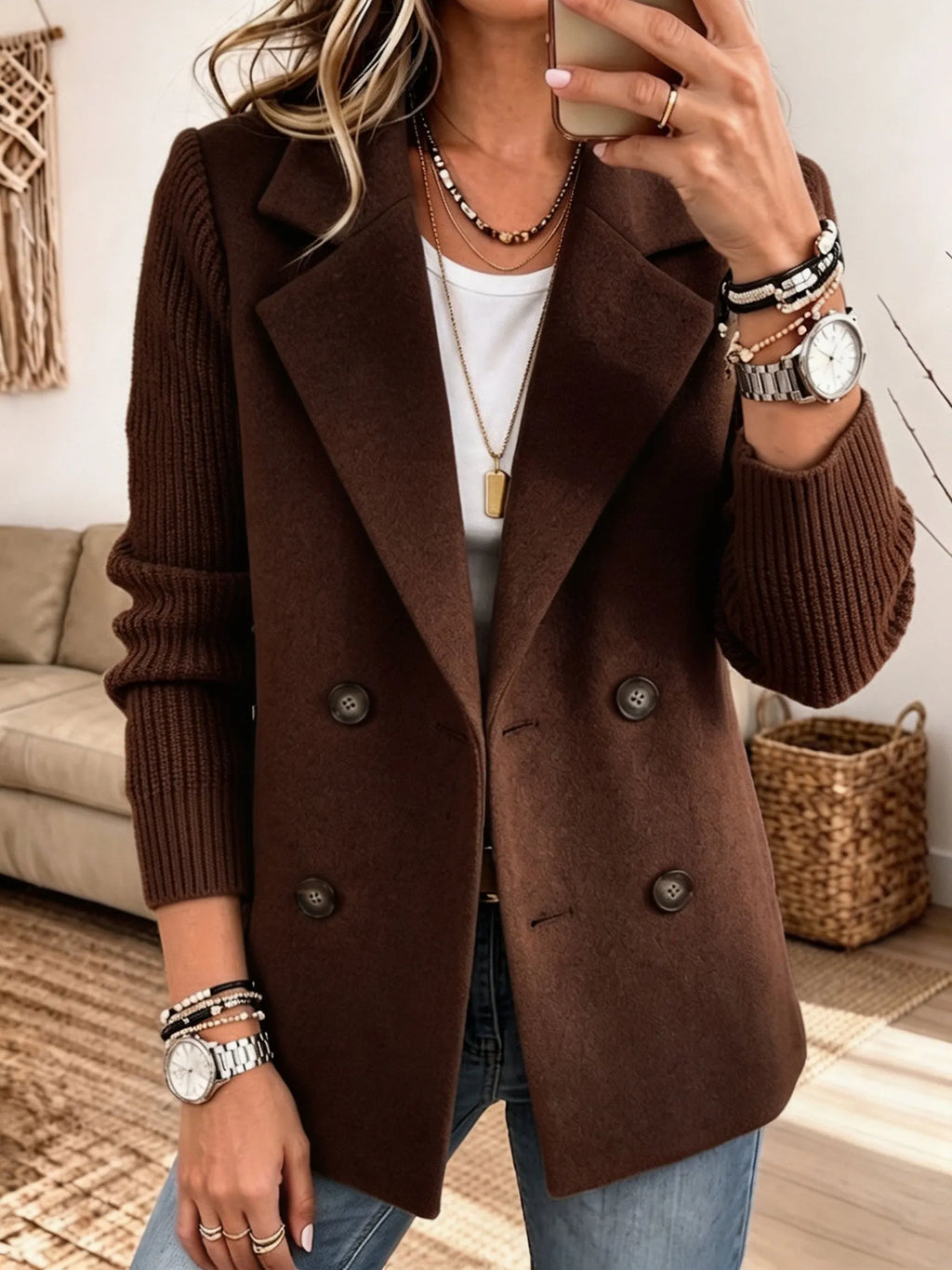 Carla | Blazer cruzado con mangas de punto para mujer