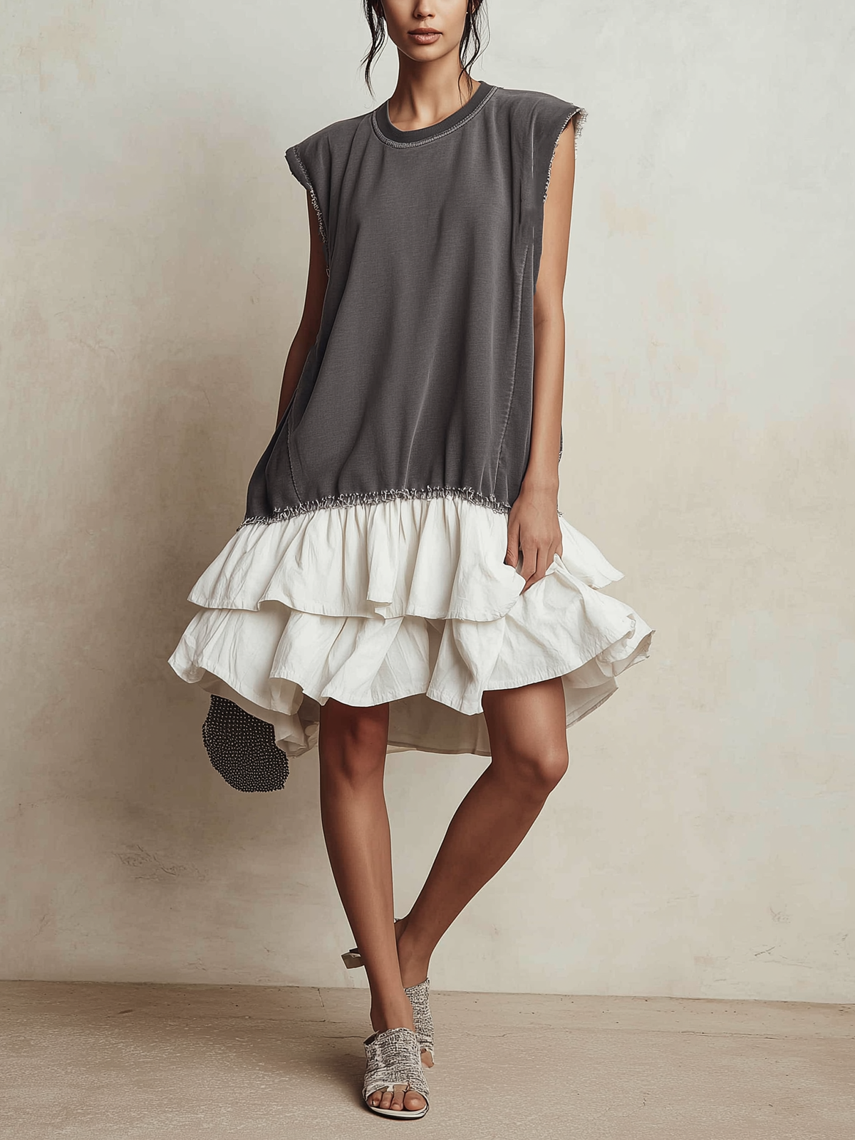 Vestido casual con bloques de color, corte holgado, ideal para vacaciones