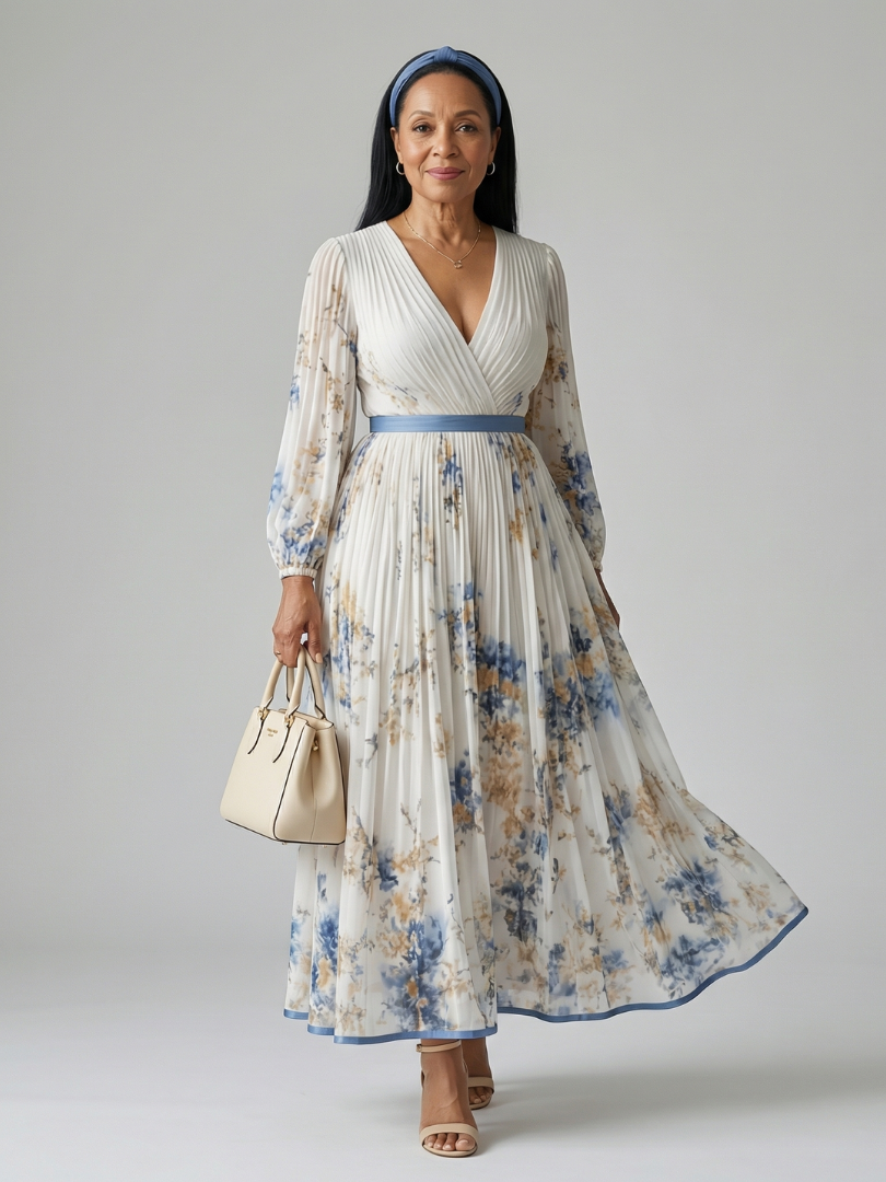 Natalia | Vestido midi envolvente plisado