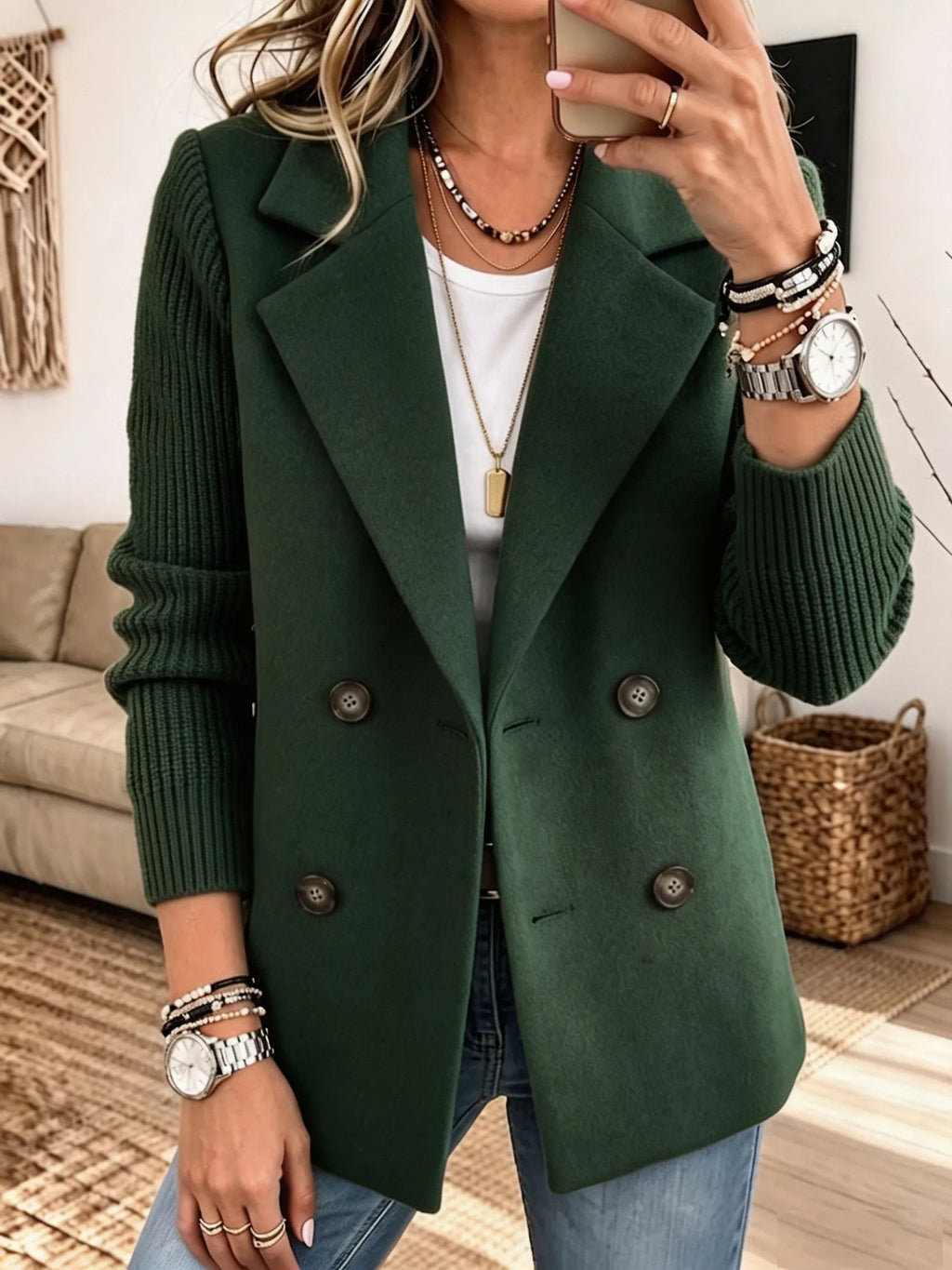 Carla | Blazer cruzado con mangas de punto para mujer