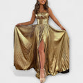Vestido maxi con tela metálica