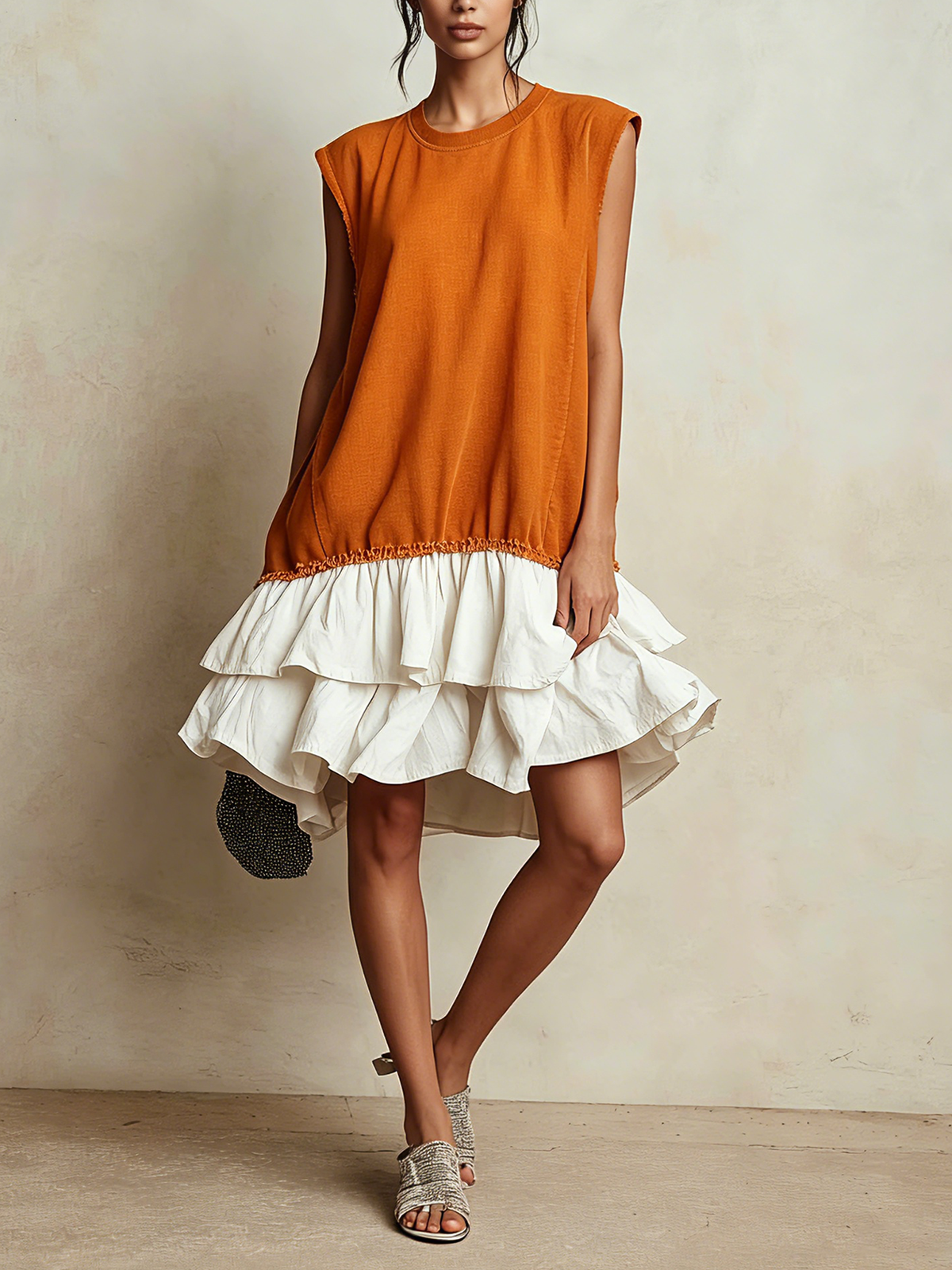 Vestido casual con bloques de color, corte holgado, ideal para vacaciones