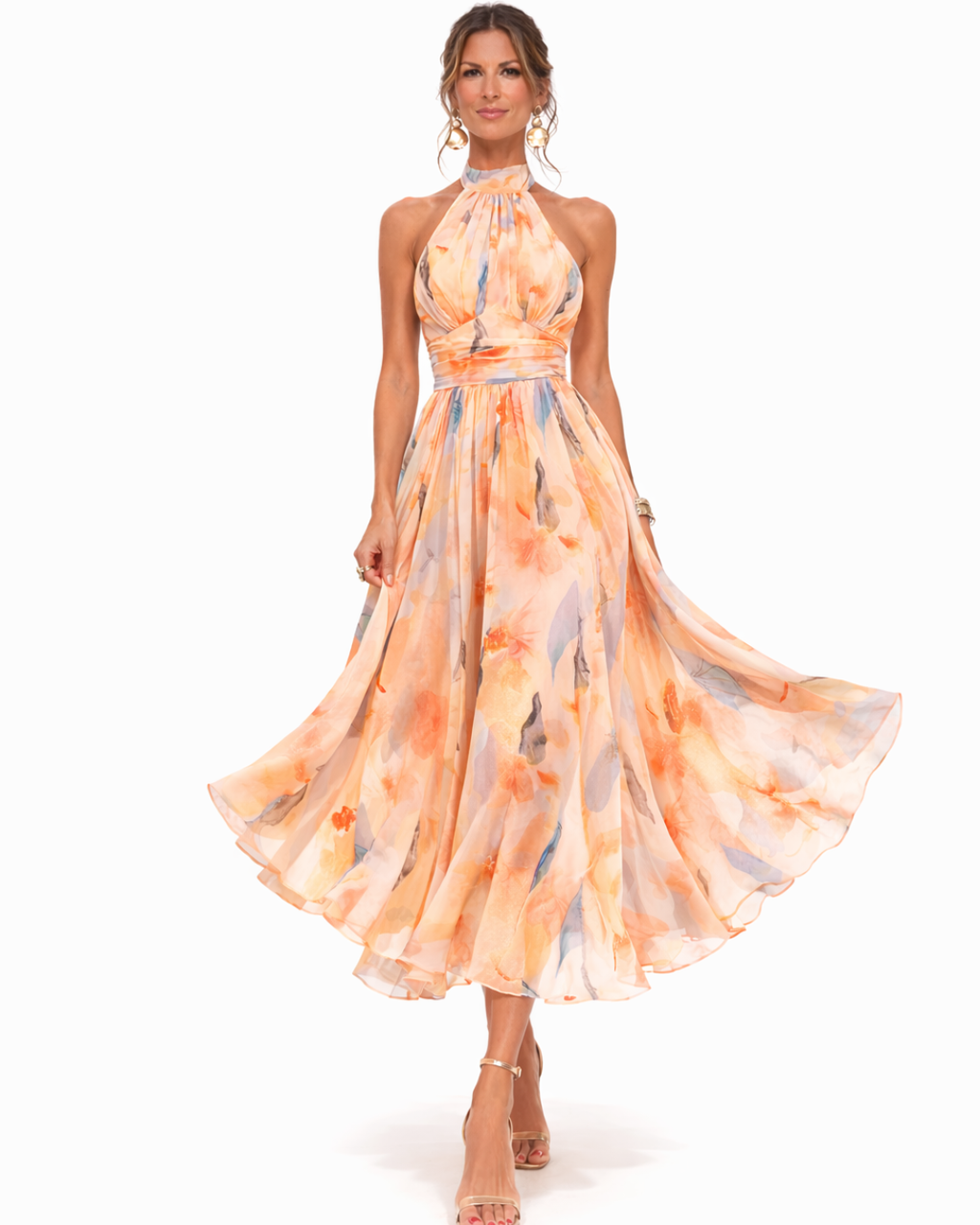 Aurora | Vestido con escote halter y estampado en acuarela