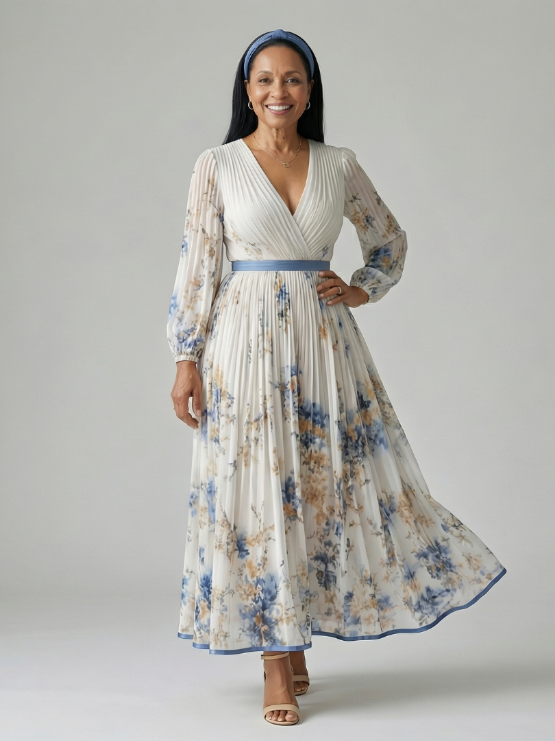 Natalia | Vestido midi envolvente plisado