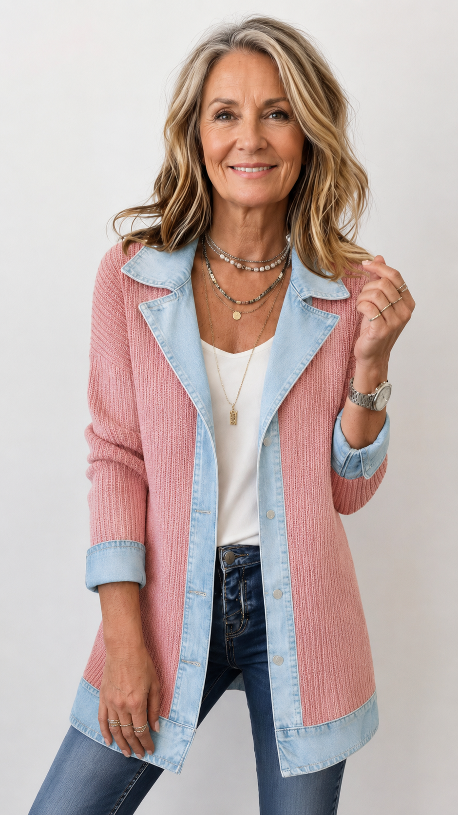 Chaqueta de Punto Acanalado con Ribete en Contraste Miriam™