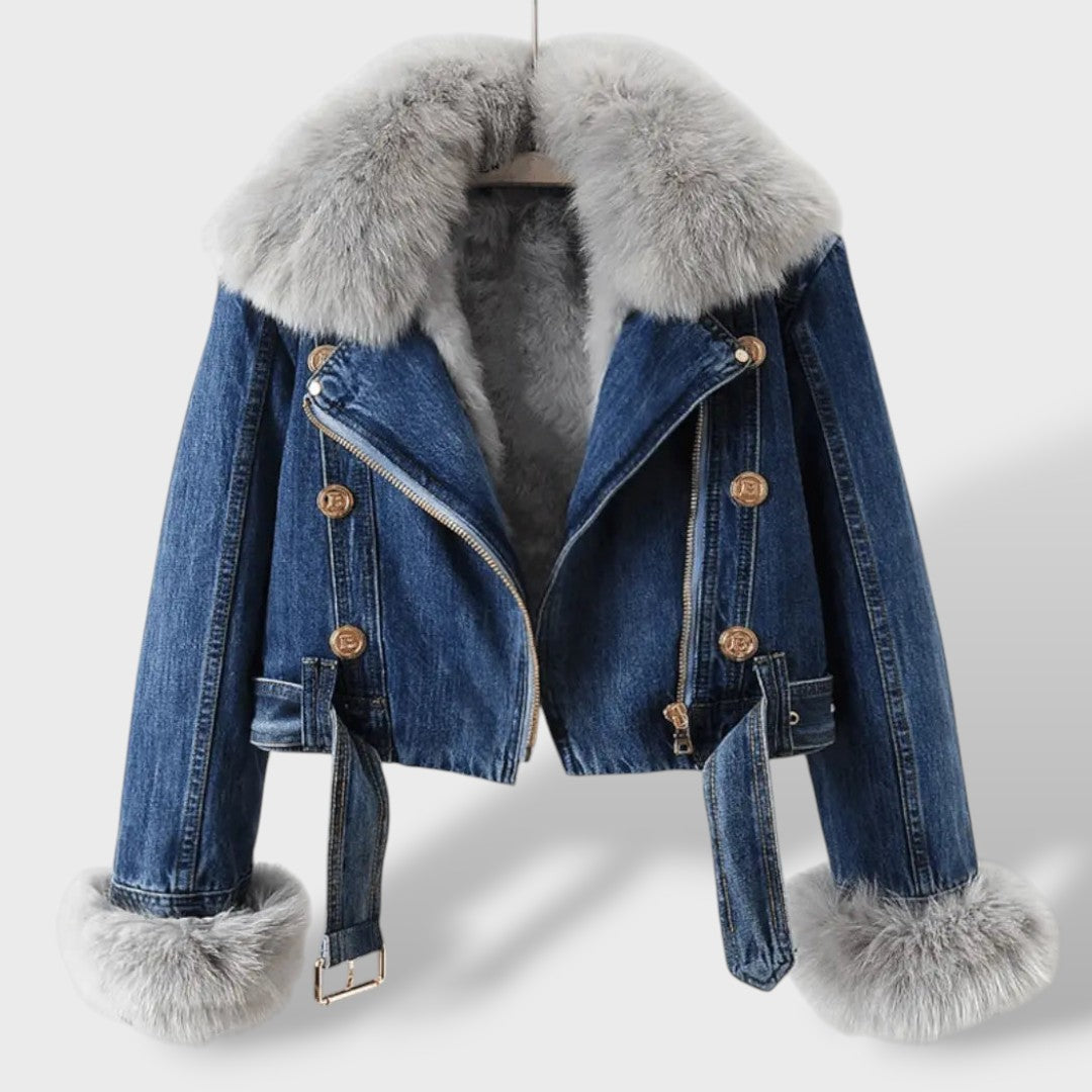 Chaqueta vaquera con pelo sintético para mujer