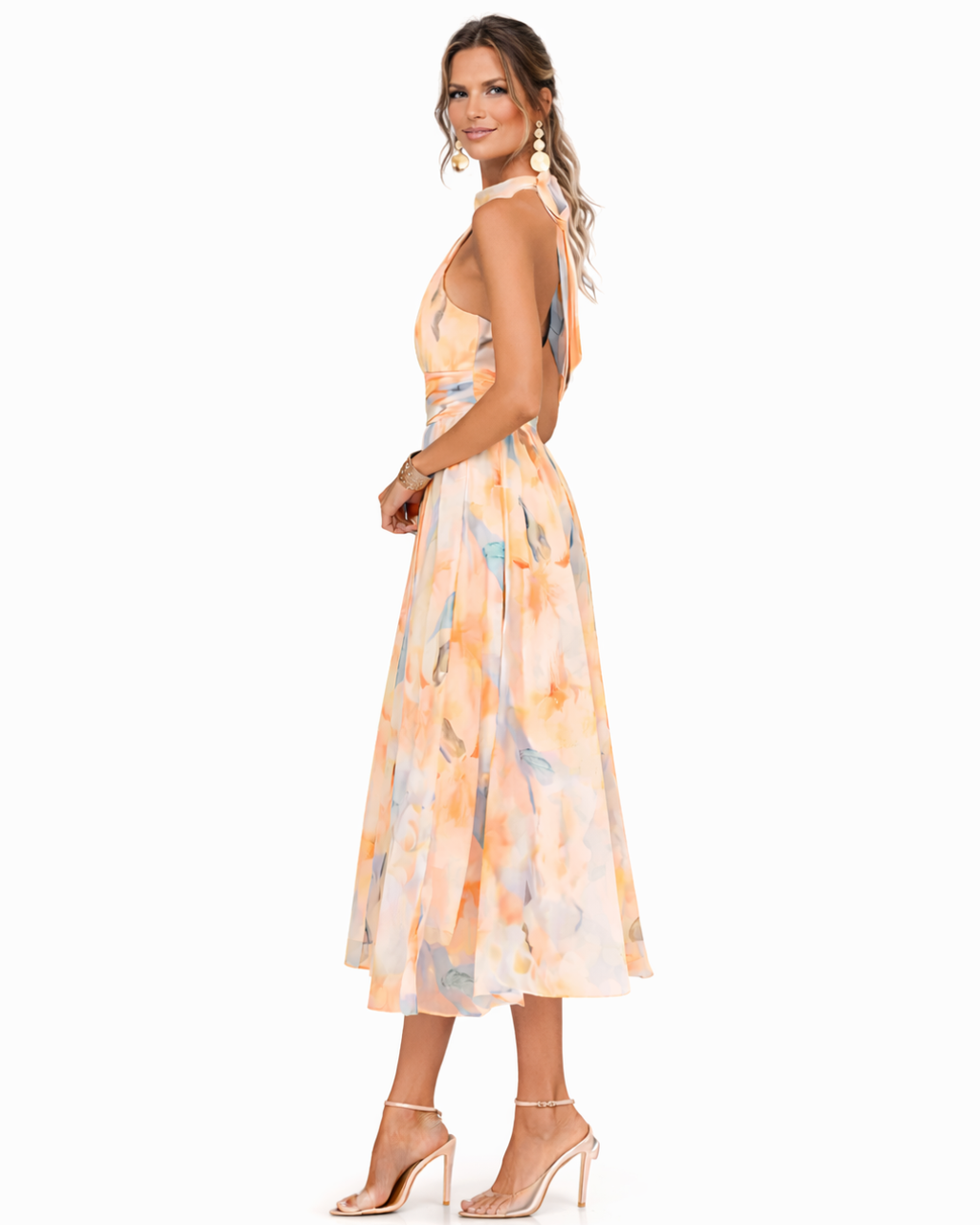 Aurora | Vestido con escote halter y estampado en acuarela