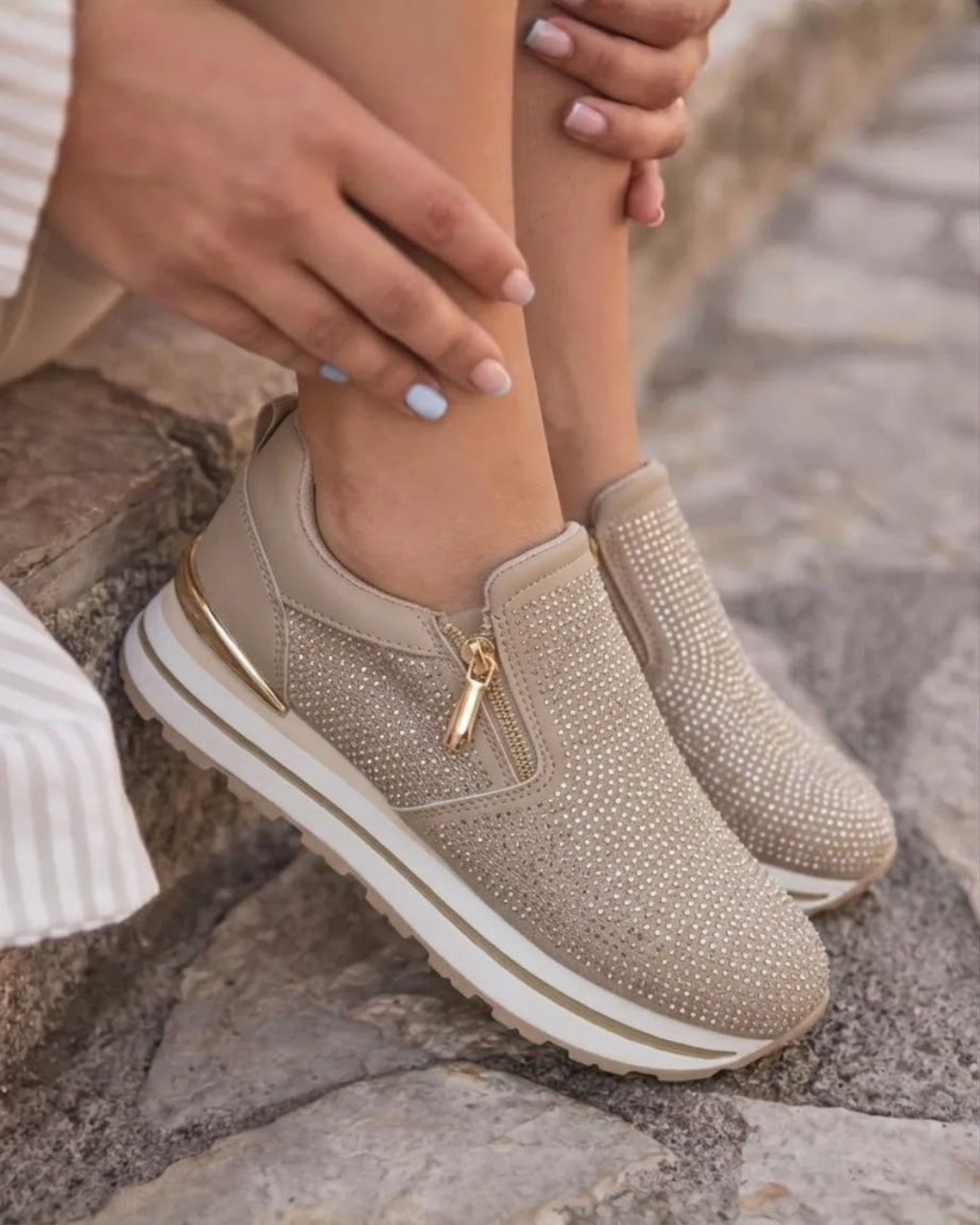 Zapatillas Glitter Zip Caqui