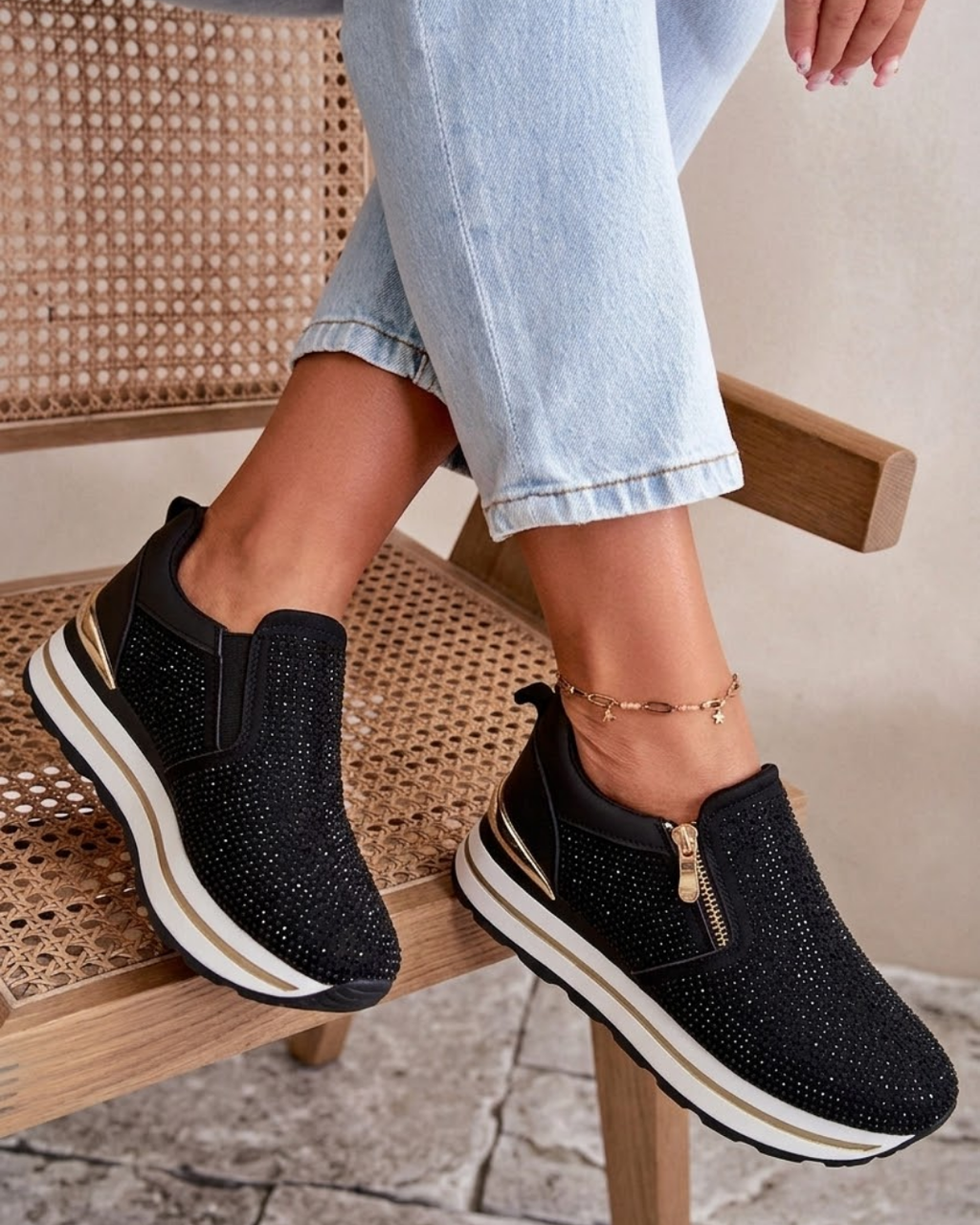 Zapatillas Glitter Zip Negro