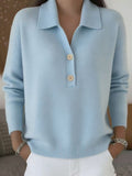 Jersey Casual Holgado de Punto con Solapa y Media Botonadura