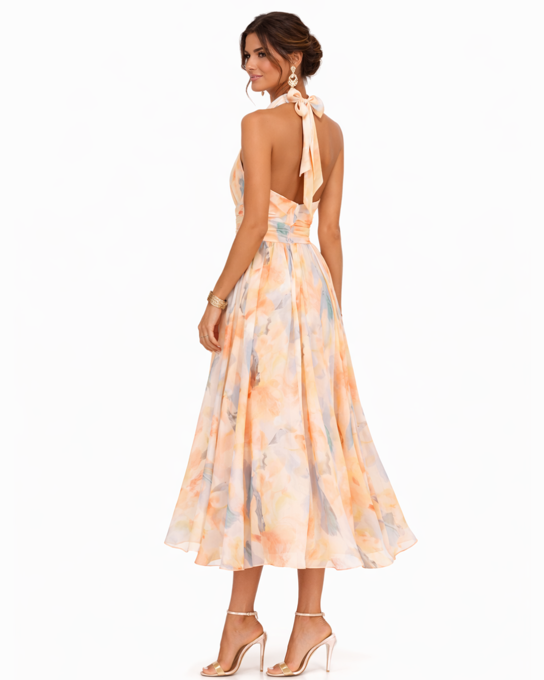 Aurora | Vestido con escote halter y estampado en acuarela