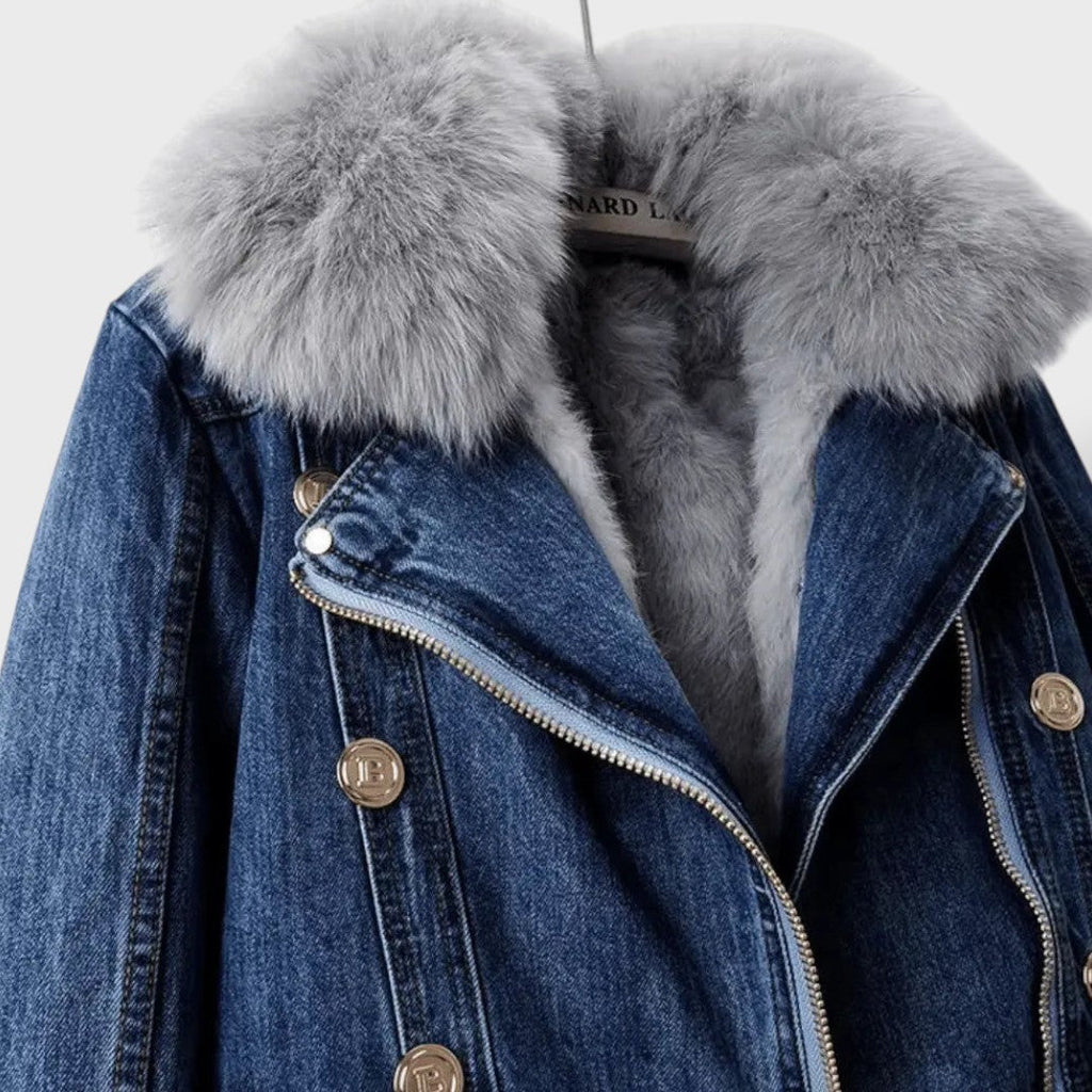 Chaqueta vaquera con pelo sintético para mujer
