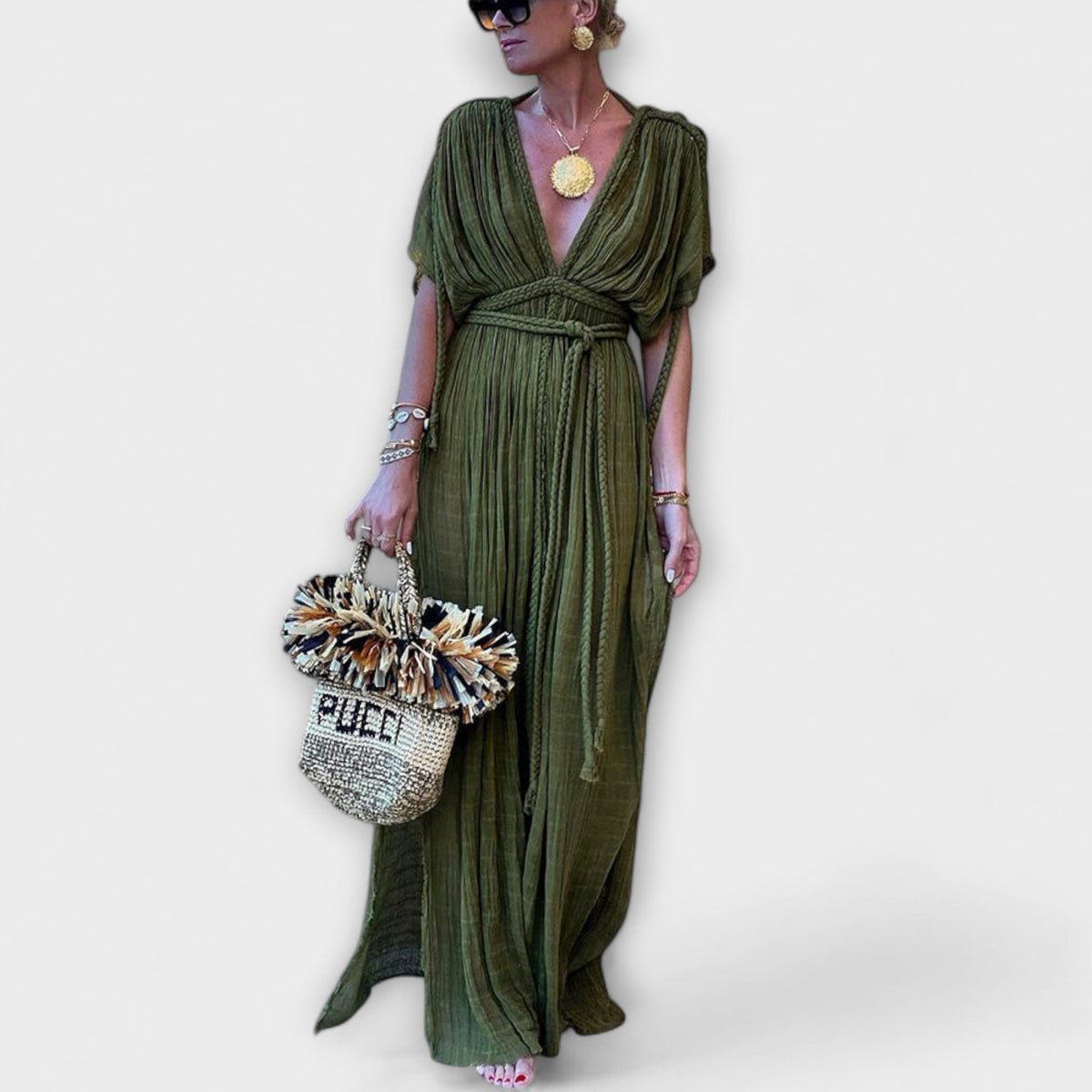 Vestido kimono maxi de estilo griego