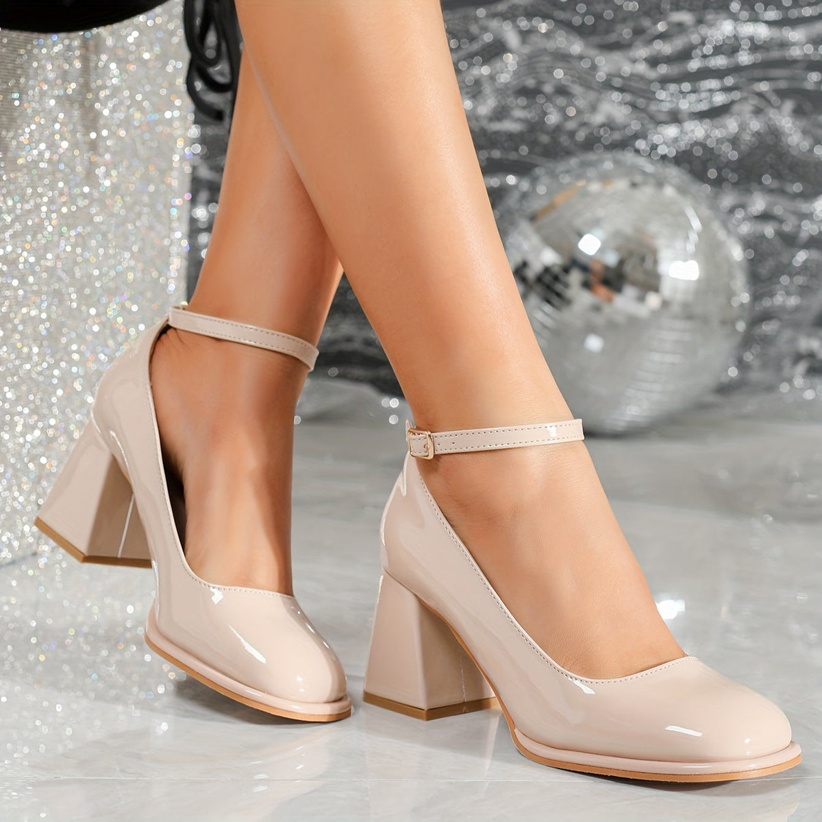 Celeste | Sandalias de Mujer de Tacón Ancho en Charol