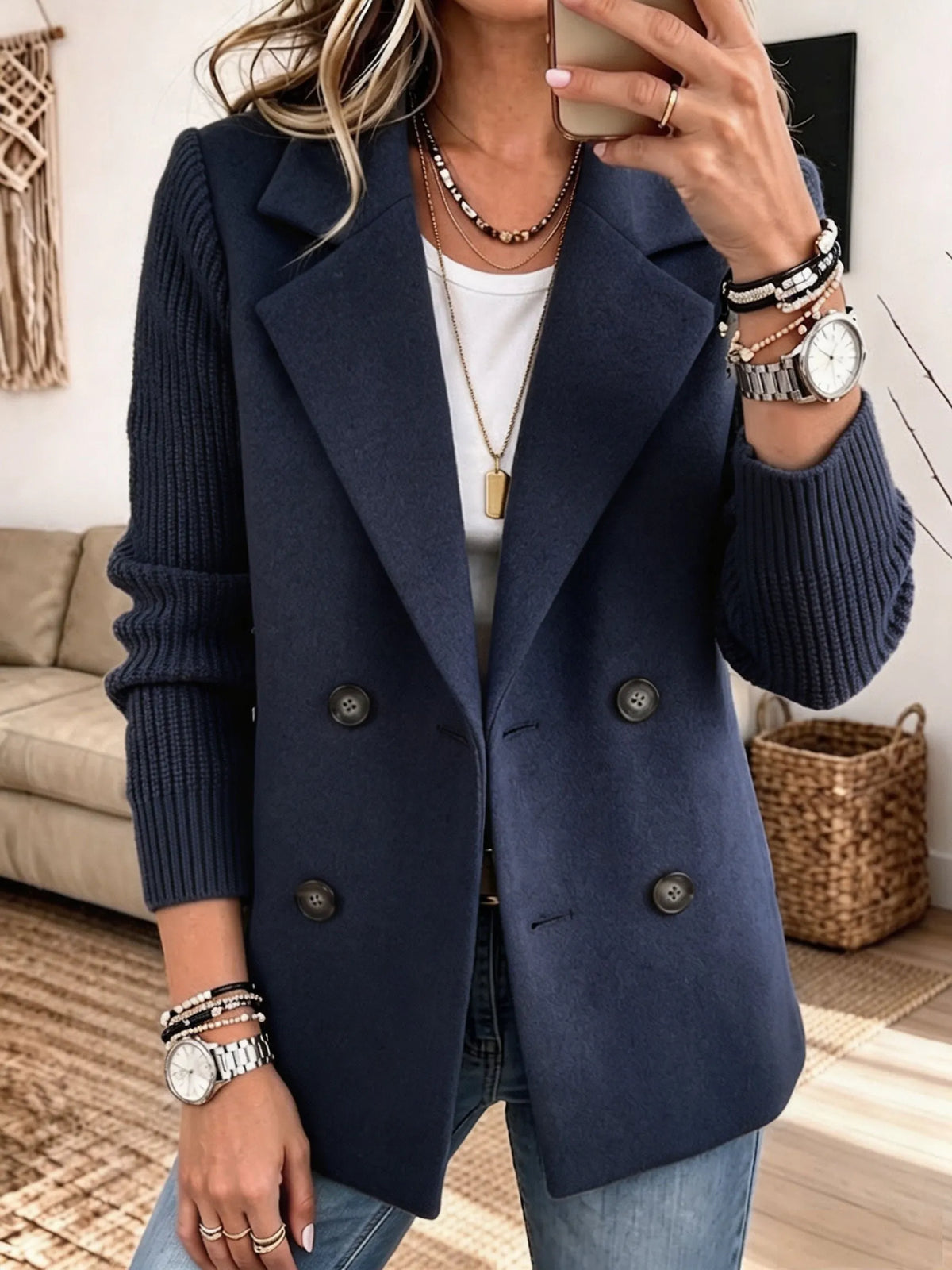Carla | Blazer cruzado con mangas de punto para mujer
