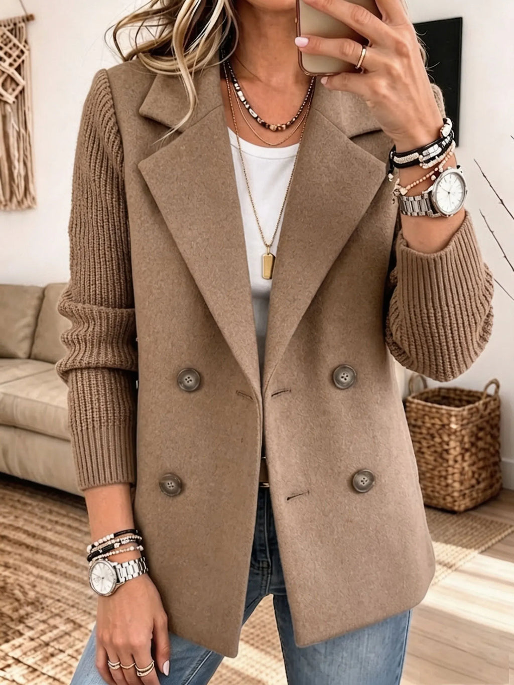 Carla | Blazer cruzado con mangas de punto para mujer