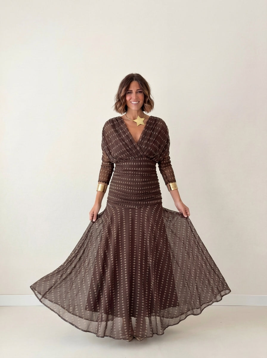Vestido largo drapeado estilizador