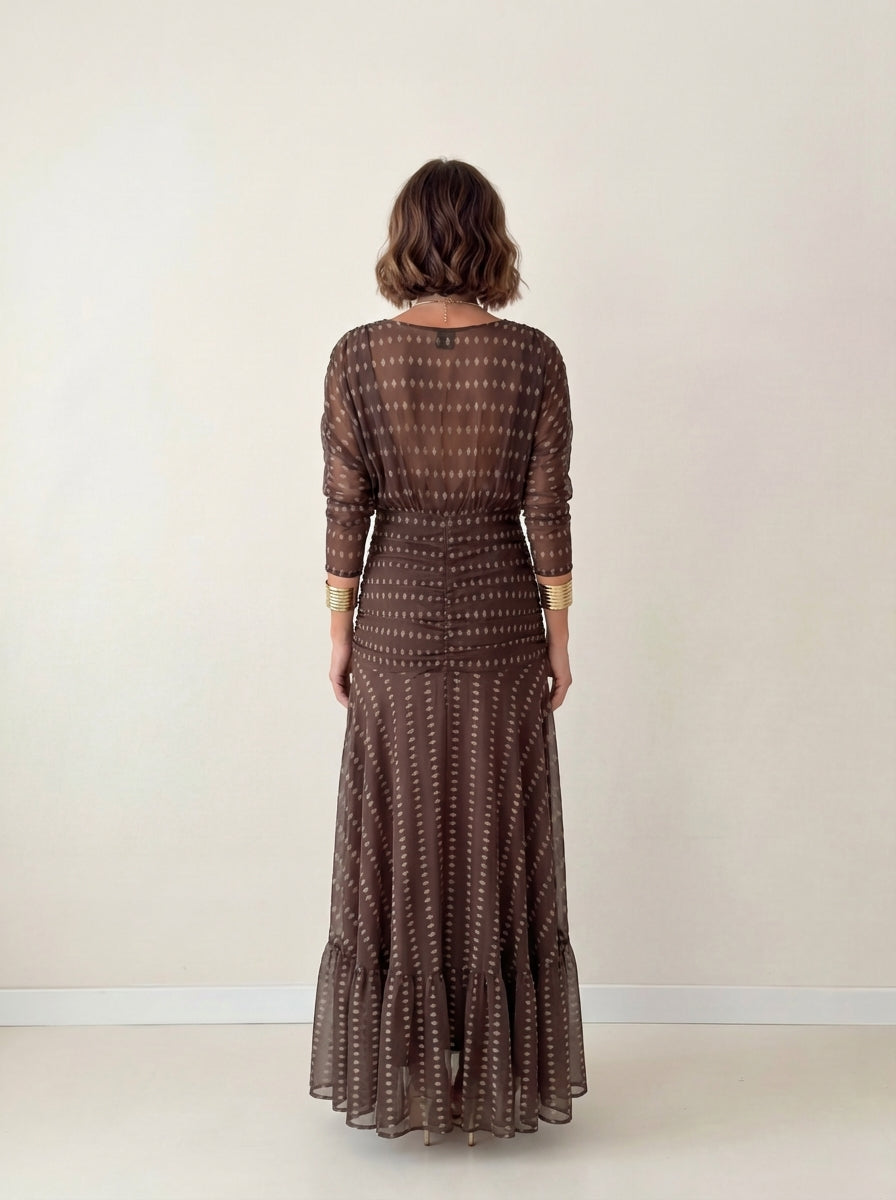 Vestido largo drapeado estilizador