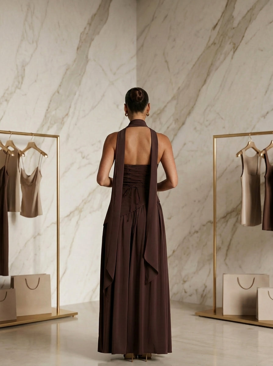 Vestido de Gala Plisado Atenas con Espalda Infinita