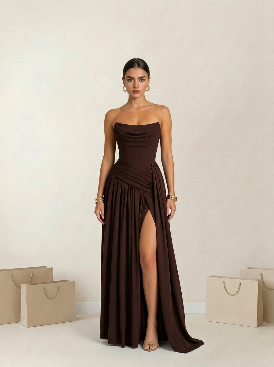 Vestido de Gala Plisado Atenas con Espalda Infinita