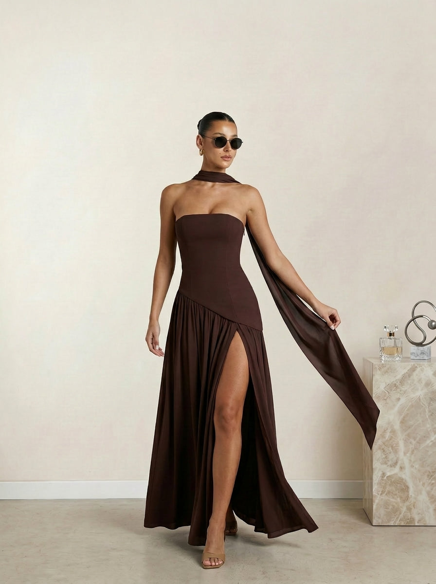 Vestido de Gala Plisado Atenas con Espalda Infinita