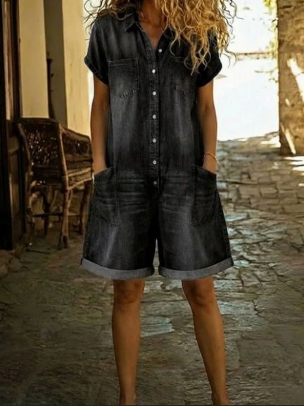 Elvora™ | Mono de denim con cuello y mangas cortas