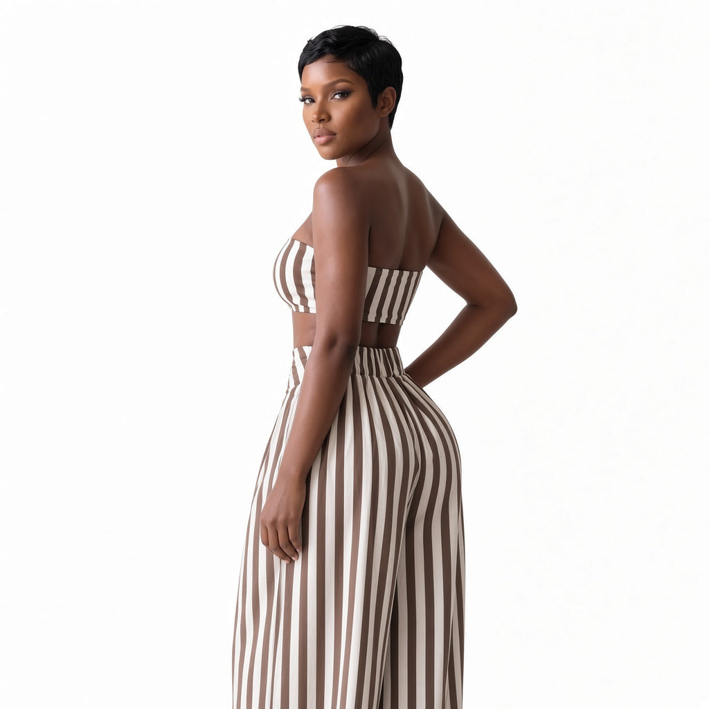 Conjunto bandeau de rayas con pantalón bombacho