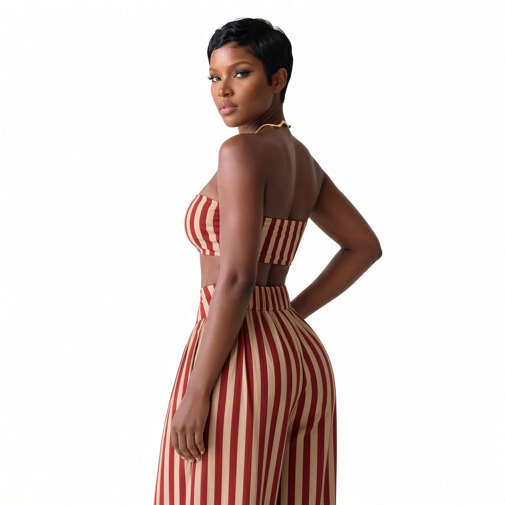 Conjunto bandeau de rayas con pantalón bombacho