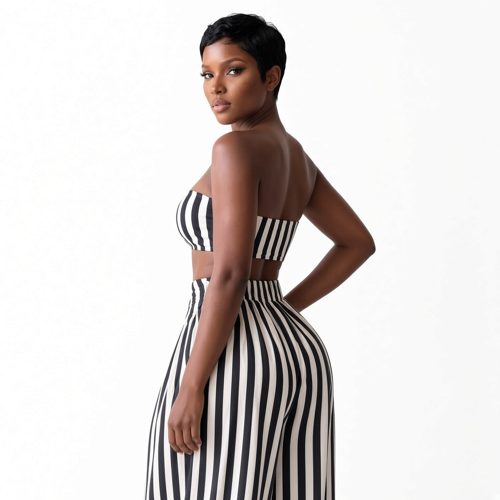 Conjunto bandeau de rayas con pantalón bombacho
