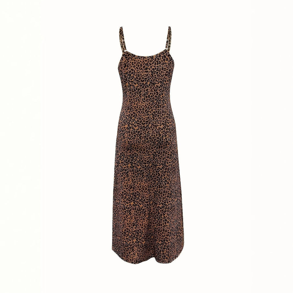 Vestido largo de leopardo con lazo y drapeado