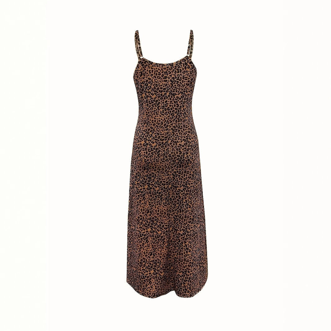 Vestido largo de leopardo con lazo y drapeado