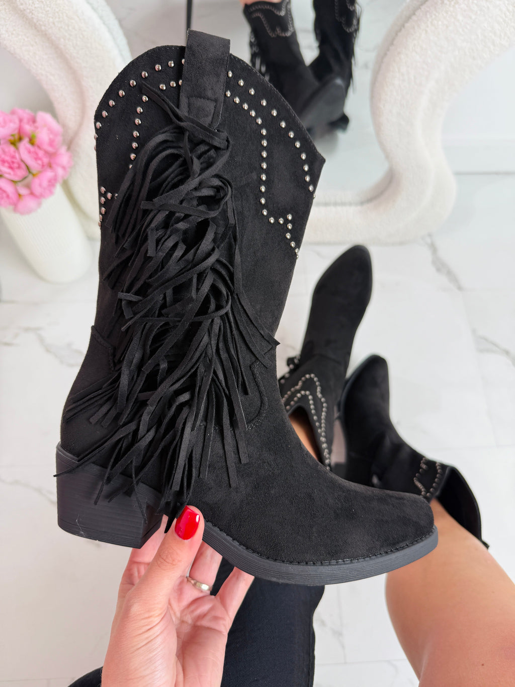 Botas Western con Flecos Negro