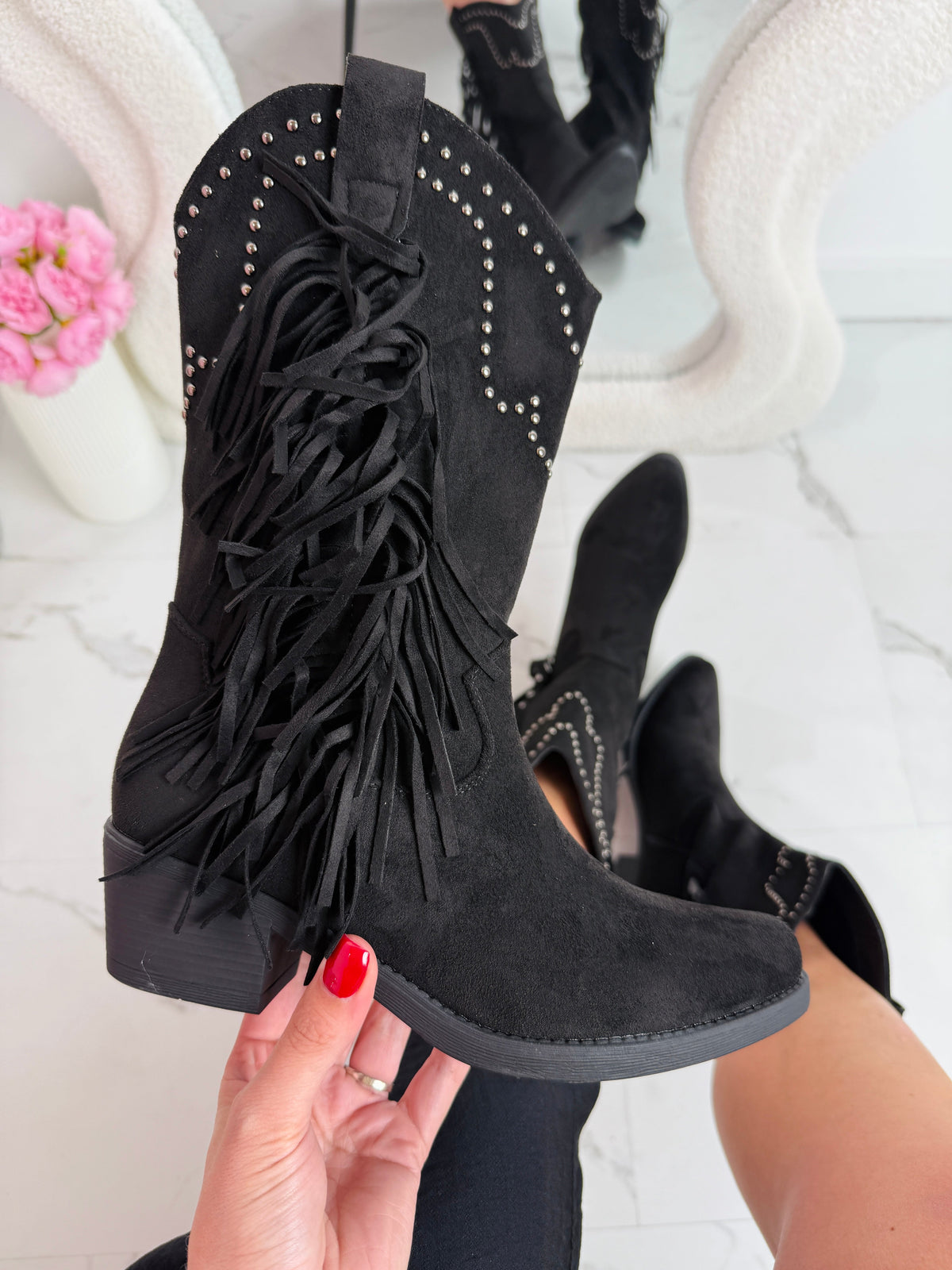 Botas Western con Flecos Negro