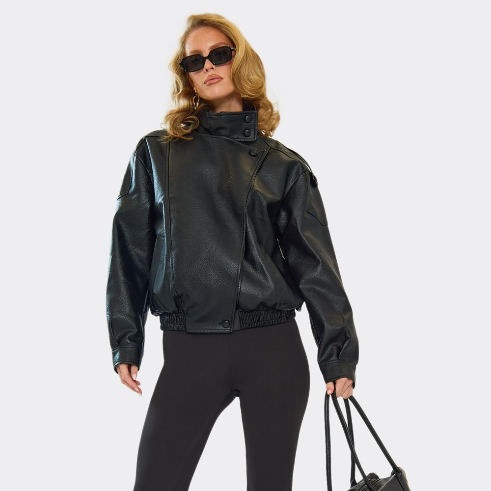 Chaqueta oversize de efecto piel