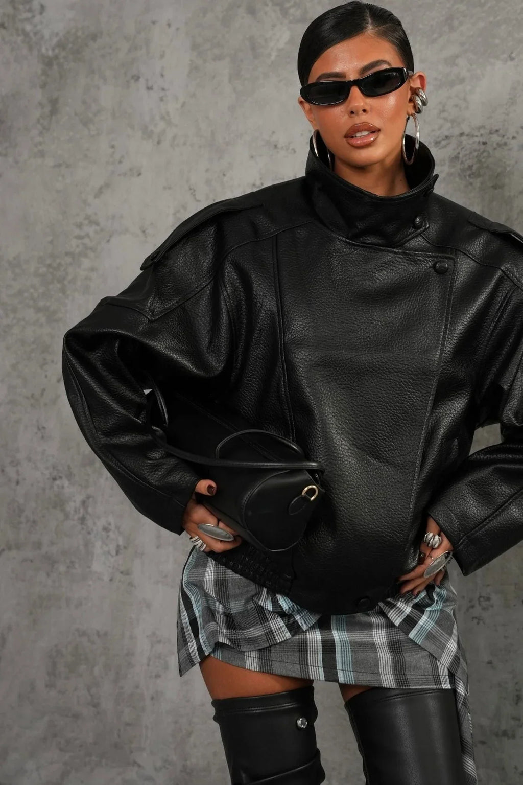 Chaqueta oversize de efecto piel