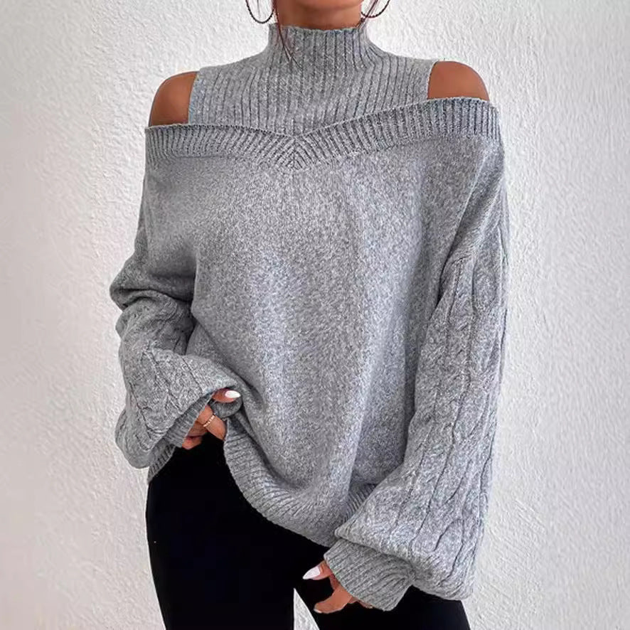 Jersey de Punto con Cuello Alto y Hombros Descubiertos