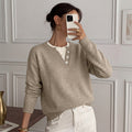 Jersey de Punto Henley con Cuello de Muesca, Hombro Caído y Manga Larga para Mujer
