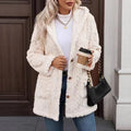 Abrigo con Capucha de Felpa y Botones para Mujer