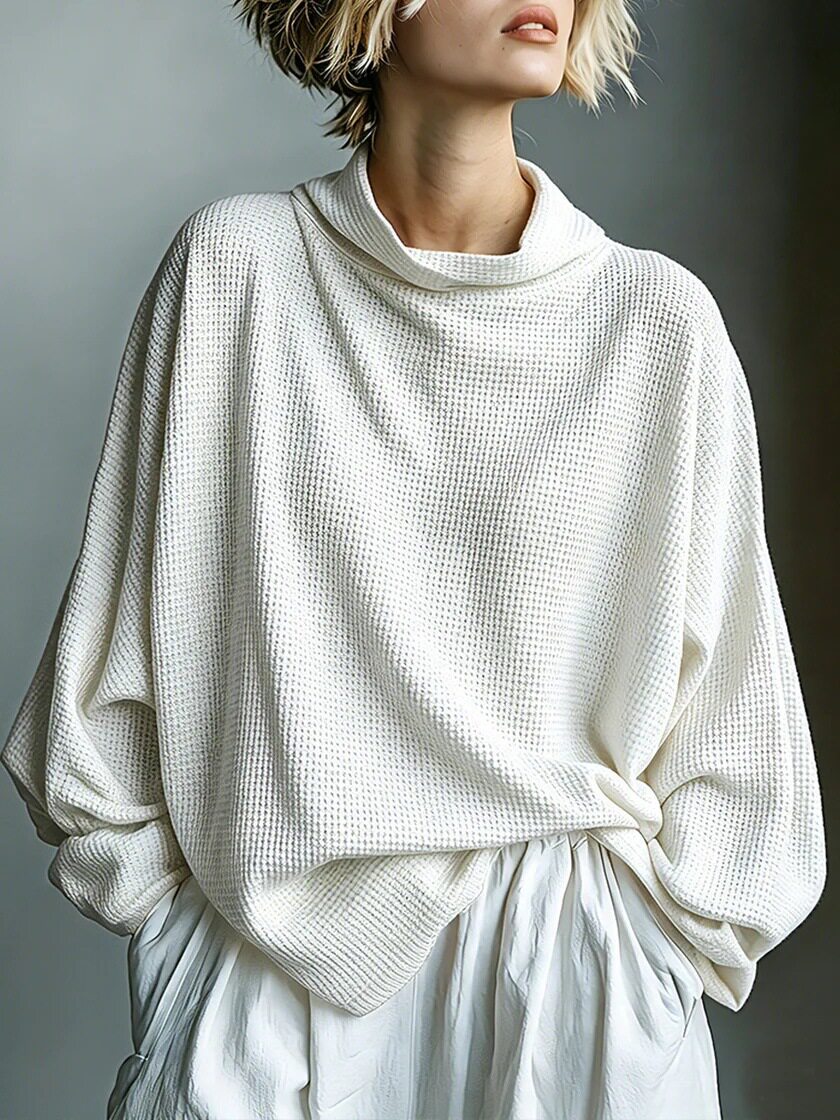 Top Oversize de Punto Gofre con Cuello Drapeado