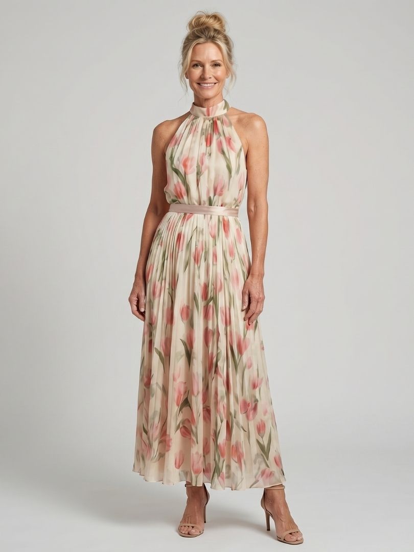 Martina | Vestido midi con escote halter floral